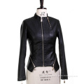 New Style Women Spring Autumn Solid Black Faux Soft Leather Jacket